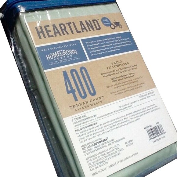 new MINT GREEN Heartland 400 Thread Count 100% Cotton Sateen KING Pillowcases - Picture 3 of 8